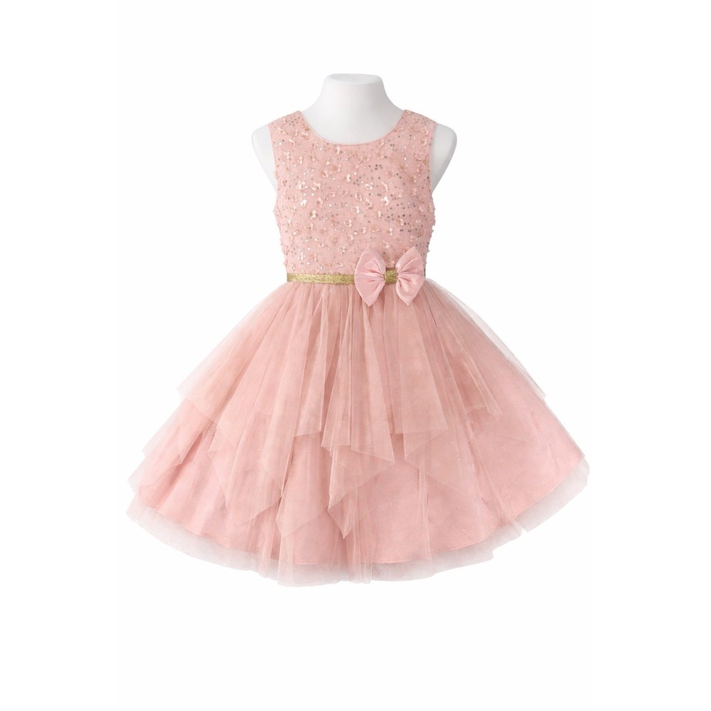 Jona Michelle Dress Girls Sz 7 Pink Tulle Party Easter Dress‎ Sequin Bodice Bow